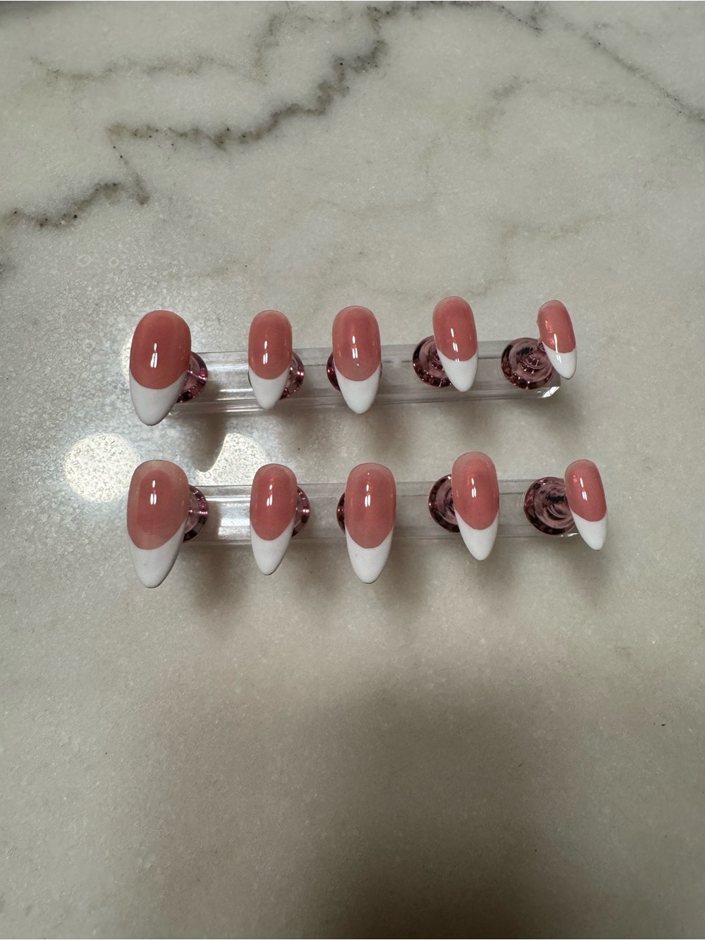 Pink and White Almond Press-On Nail Set